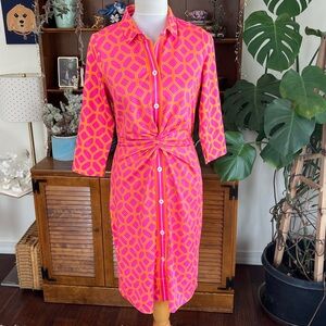 Gretchen Scott Bright Pink Geometric Button-Front Shirt Dress S